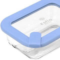 ESTIA ΦΑΓΗΤΟΔΟΧΕΙΟ COLORSEAL ΓΥΑΛΙΝΟ 370ml 16.3x12.3x6.2cm ΜΕ ΚΑΠΑΚΙ ΣΙΛΙΚΟΝΗΣ ΜΠΛΕ