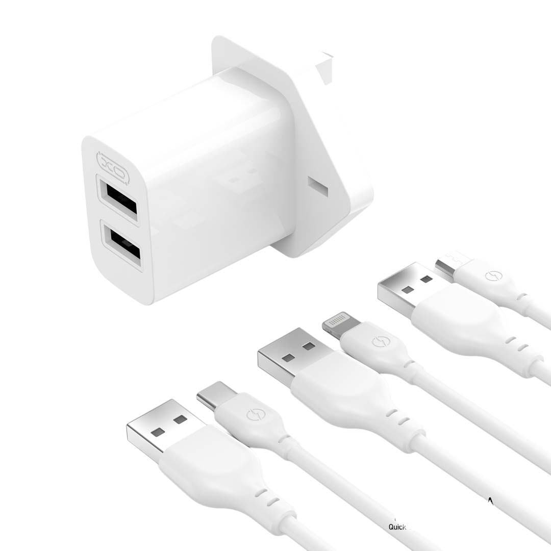 XO L109 (UK) Φορτιστής με Διπλή Θύρα USB-A 2.4A και Καλώδιο Micro