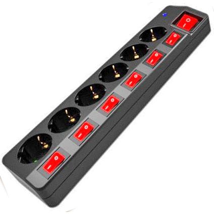 Entac Πολύπριζο 6 Θέσεων με Ξεχωριστούς Διακόπτες και Προστασία Υπέρτασης 3G1.5 1.5m