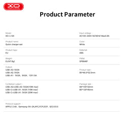 XO L120 (EU) Φορτιστής Ταχείας Φόρτισης με Πολλαπλές Θύρες και Καλώδιο Micro (NB189A)