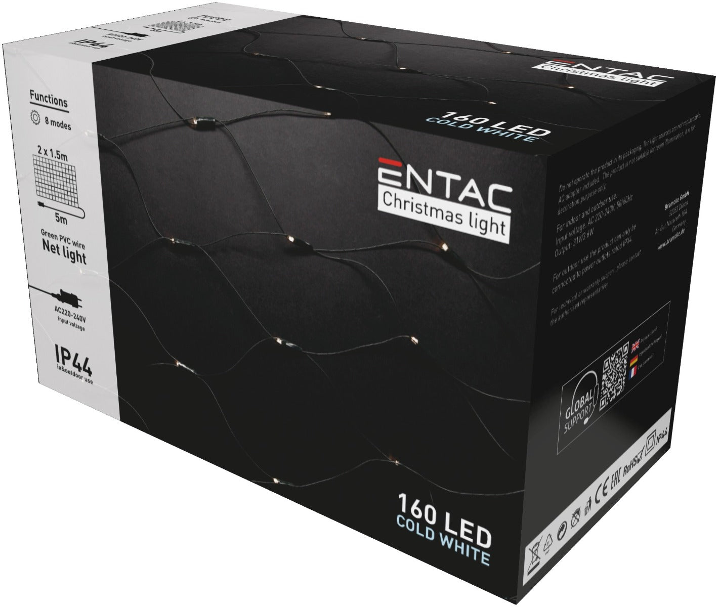 Entac Χριστουγεννιάτικα Λαμπάκια IP44 Net 160 LED 2μ x 1,5μ Ψυχρό