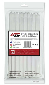 ATC Δεματικά 3.6x200mm Νάιλον Λευκά 100τμχ Σακουλάκι