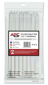 ATC Δεματικά 7.6x450mm Νάιλον Λευκά 100τμχ Σακουλάκι