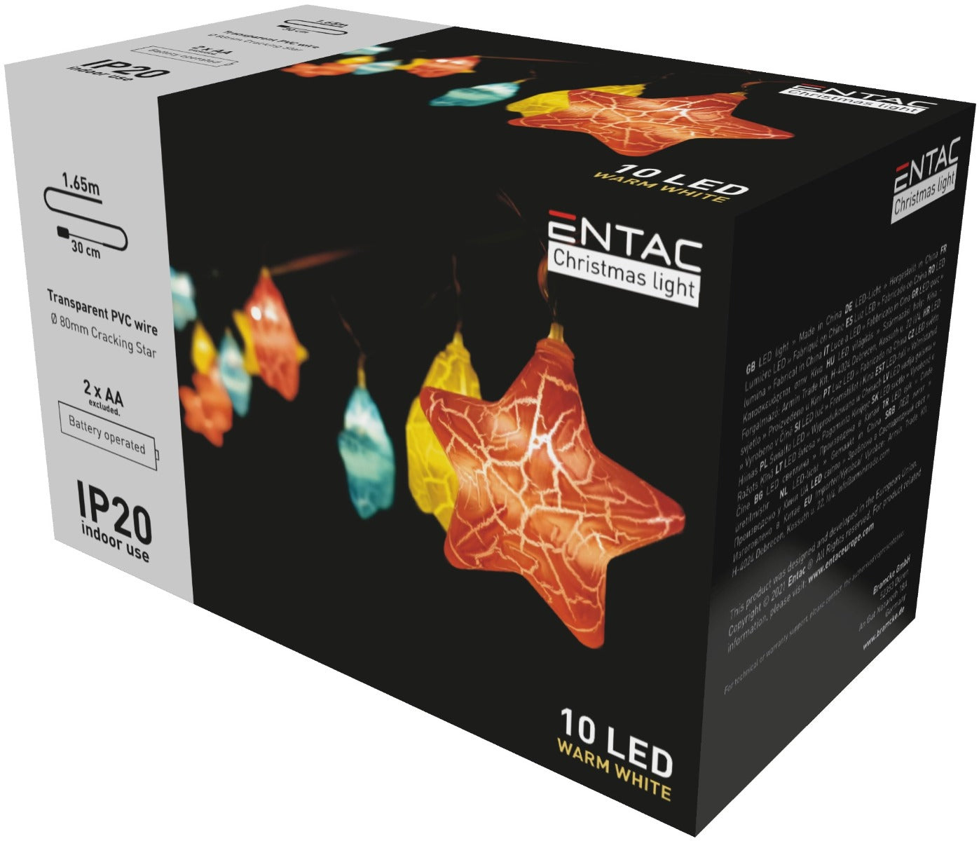 Entac Χριστουγεννιάτικα Λαμπάκια Εσωτερικά 10 LED Ραγισμένα Αστέρια Θερμό 1,65μ (2xAA Δεν περιλαμβ.)