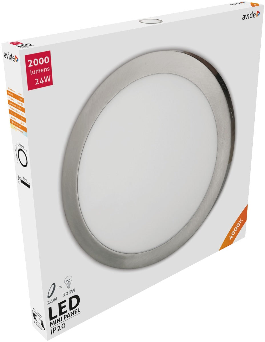 Avide LED Πλαφονιέρα Οροφής Στρογγυλή από Αλουμίνιο Σατέν Νίκελ 24W Λευκό 4000K