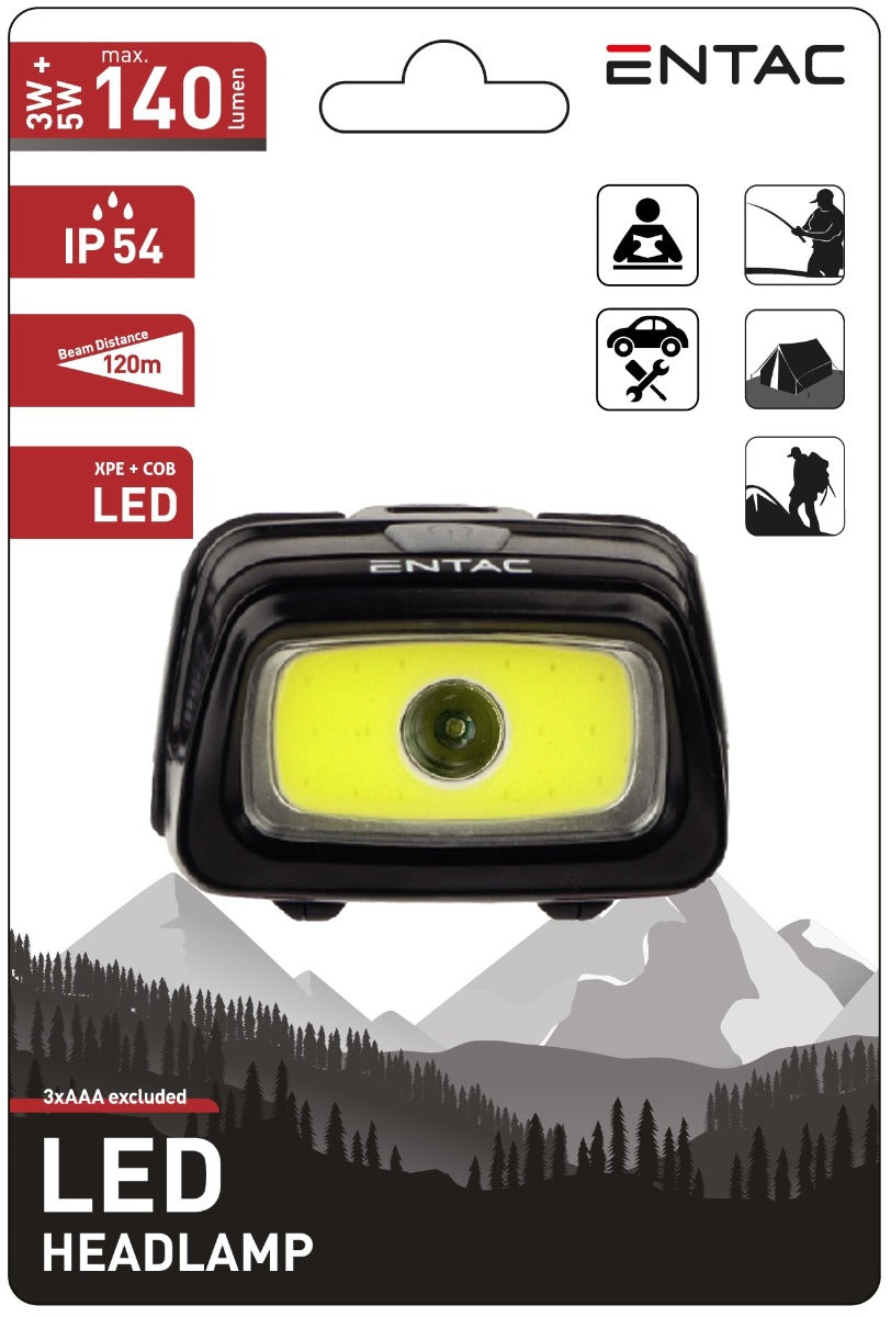 Entac Φακός Κεφαλής 5+3W (3xAAA Δεν περιλαμβ.) Μαύρος