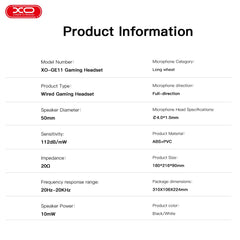 XO GE11 Gaming Ενσύρματα Ακουστικά με RGB Φωτισμό & Μικρόφωνο Λευκά