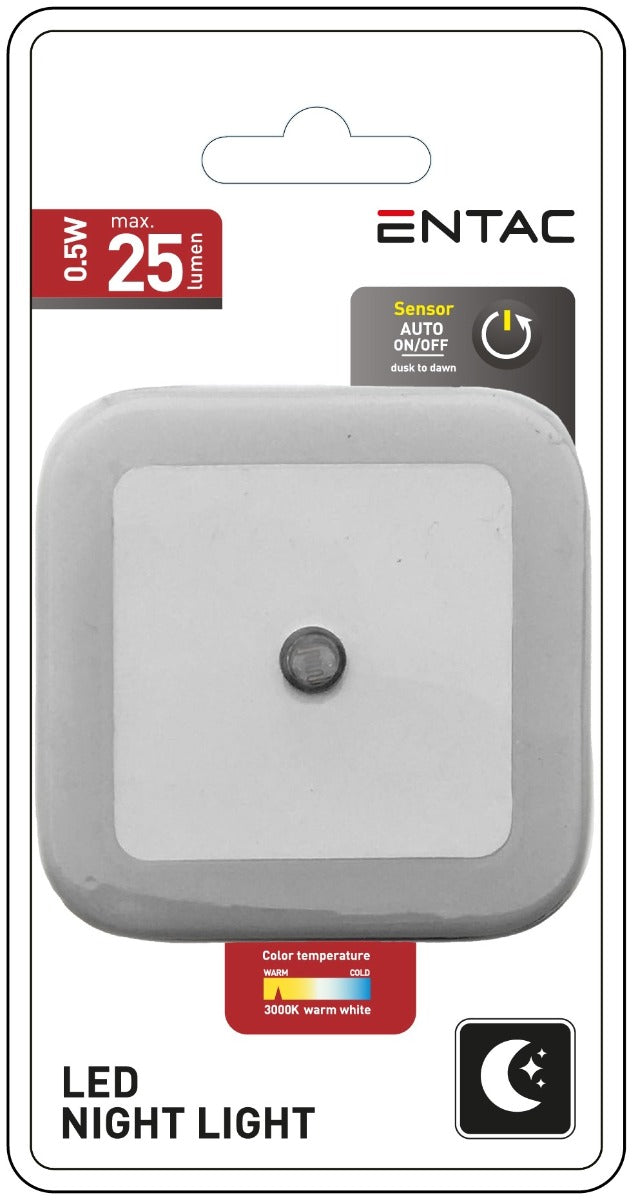 Entac Φωτάκι Νυκτός 0.5W Τετράγωνο Θερμό Λευκό