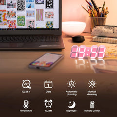 EDUP EH-LEDNI-B-1 Ρολόι Τοίχου 3D LED 5,2" Μίνι Ροζ