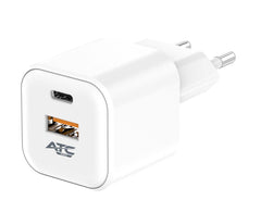 ATC-CHF15 Φορτιστής GaN Ταχείας Φόρτισης με 2 Θύρες USB-A & Type-C 20W