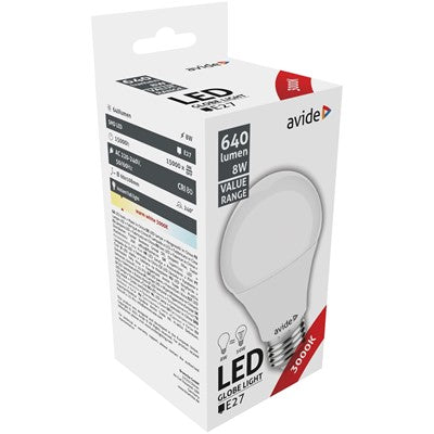 Avide Λάμπα Value LED Σφαιρική E27 8W WW 3000K