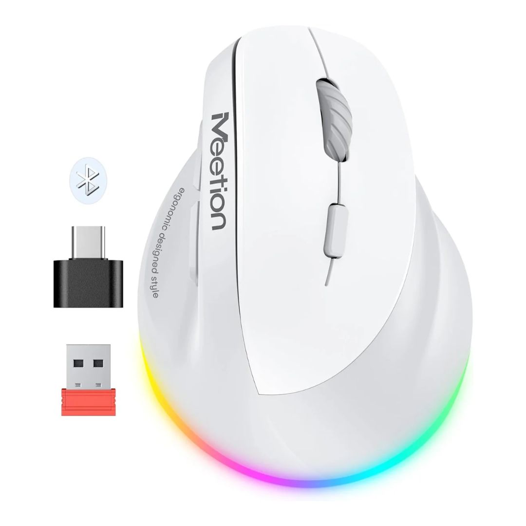 Meetion MT-BTM010R Δεξί Εργονομικό Ασύρματο Ποντίκι Λευκό + Γκρι