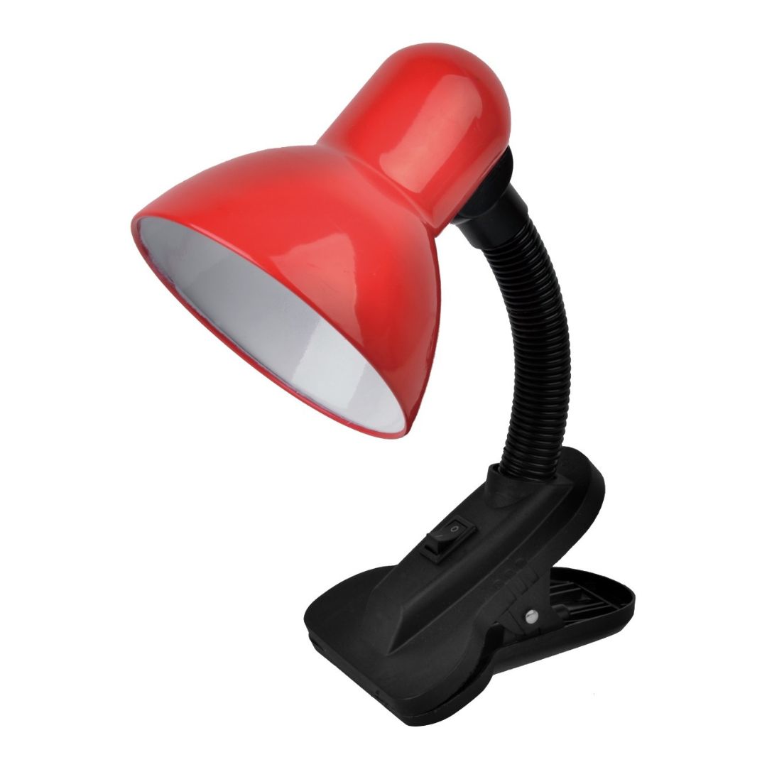 Avide Basic Φωτιστικό Γραφείου Max 60W με Clip Κόκκινο