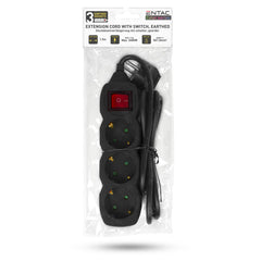 Entac Πολύπριζο 3 Θέσεων με Διακόπτη 3x1.0mm 1.5m Μαύρο