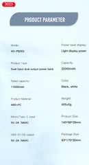 XO PB302 Power Bank με Φωτεινή Ένδειξη 20000mAh Λευκό