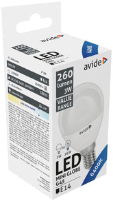Avide Λάμπα LED Σφαιρική 3W E14 Ψυχρό 6400K Value