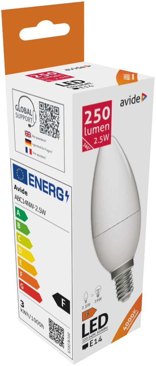 Avide Λάμπα LED Κερί 2.5W E14 Λευκό 4000K High Lumen