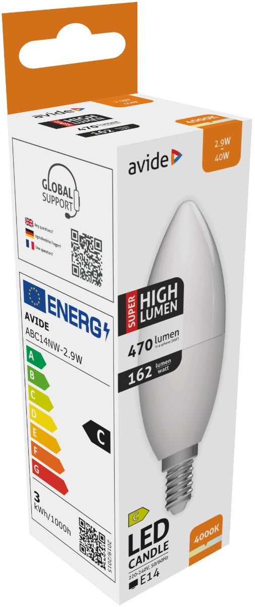 Avide Λάμπα LED Κερί 2.9W E14 Λευκό 4000K Super High Lumen