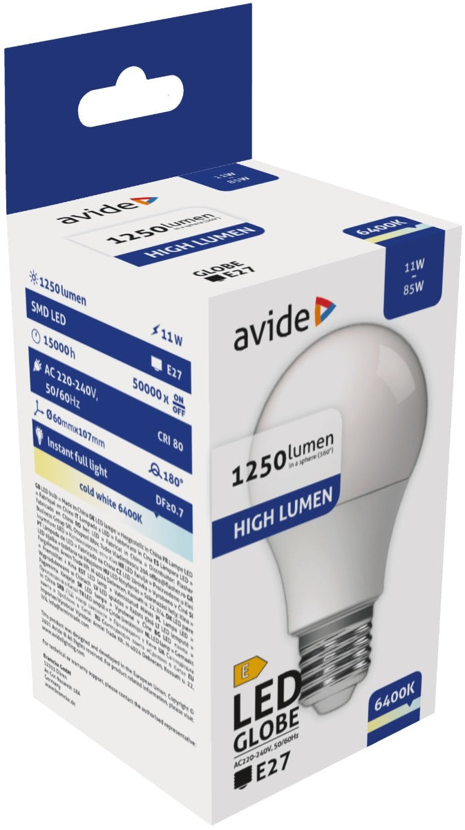 Avide Λάμπα LED Κοινή A60 11W E27 Ψυχρό 6400K
