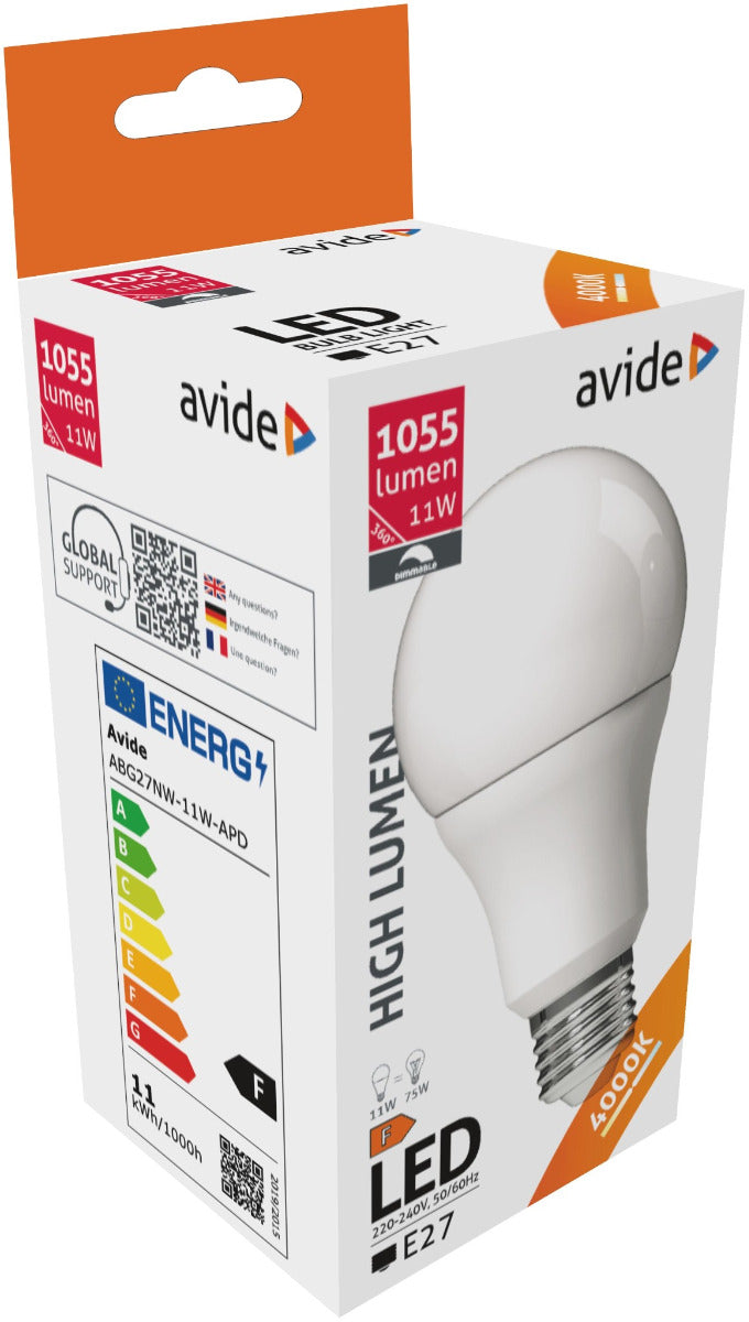 Avide Λάμπα LED Κοινή A60 11W E27 240° Λευκό 4000K Ντιμαριζόμενο