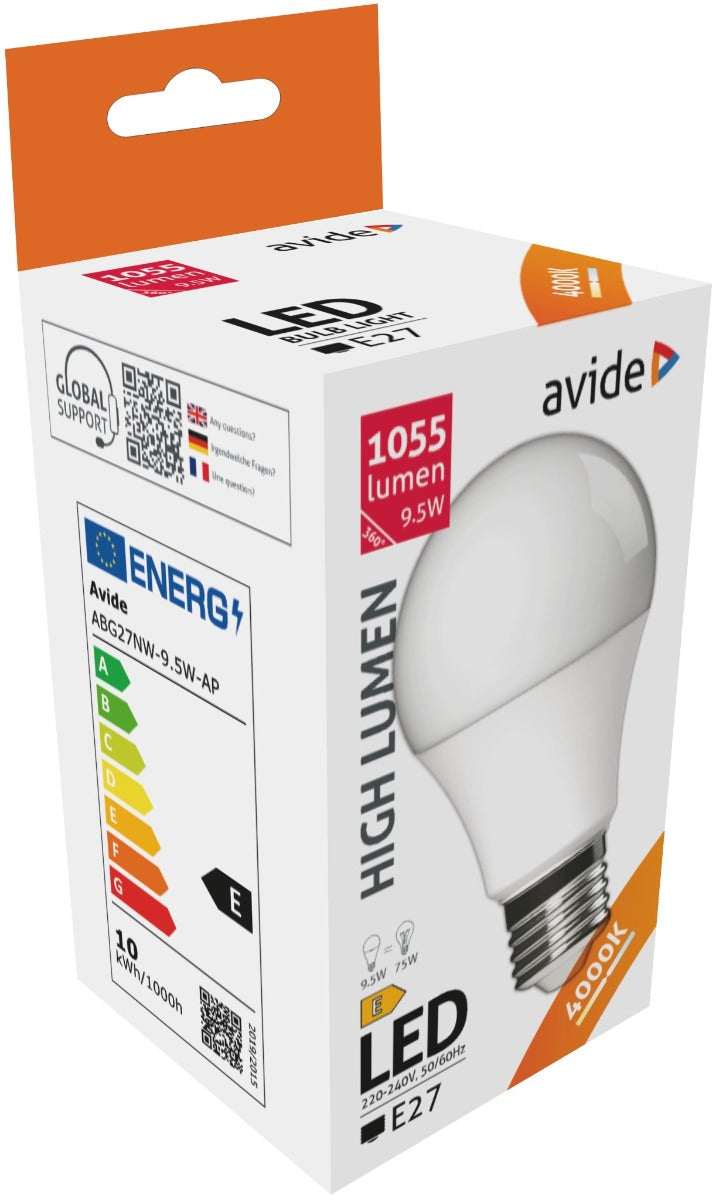 Avide Λάμπα LED Κοινή A60 9.5W E27 Λευκό 4000K High Lumen