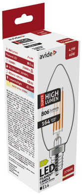 Avide Λάμπα LED Filament Κερί 4.9W E14 Θερμό 2700K Super High Lumen