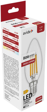 Avide Λάμπα LED Filament Candle 6.5W E14 WW 2700K High Lumen