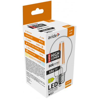 Avide Λάμπα LED Filament Globe 4.9W E27 A60 NW 4000K Super High Lumen