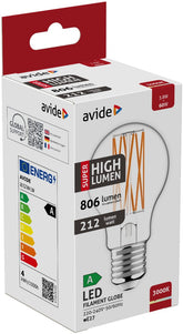 Avide Λάμπα LED Filament Κοινή 3.8W E27 Θερμό 3000K Super High Lumen