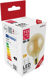Avide Λάμπα LED Filament Κοινή G95 7W E27 360° Θερμό 2500K Ντιμαριζόμενο Κεχριμπάρι