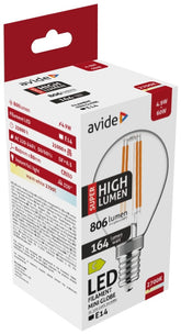 Avide Λάμπα LED Filament Σφαιρική 4.9W E14 Θερμό 2700K Super High Lumen