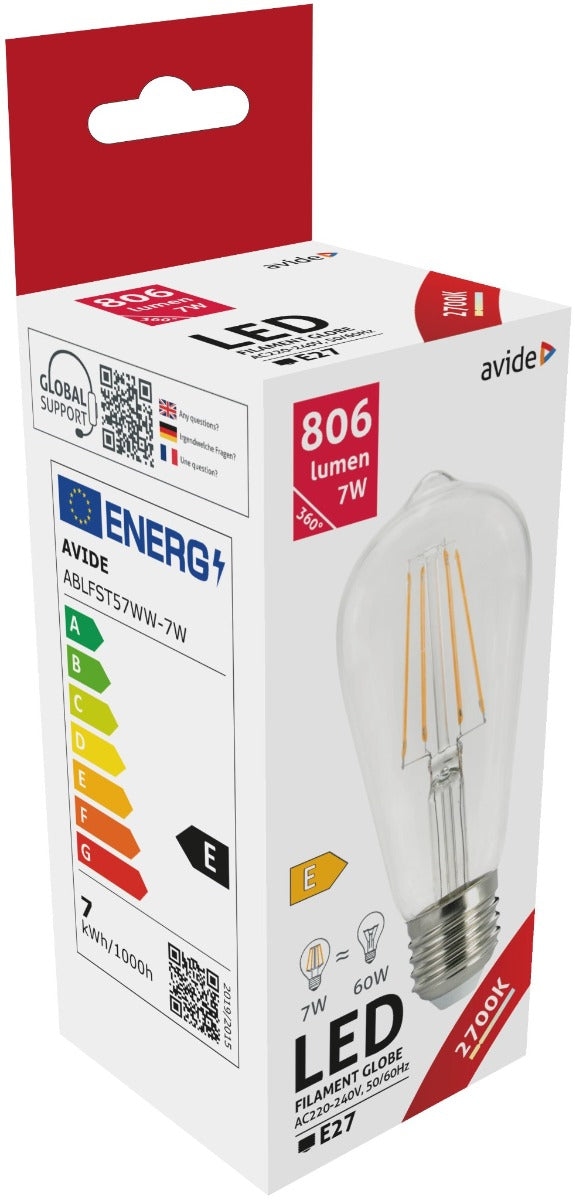 Avide Λάμπα LED Filament ST57 7W E27 360° Θερμό 2700K