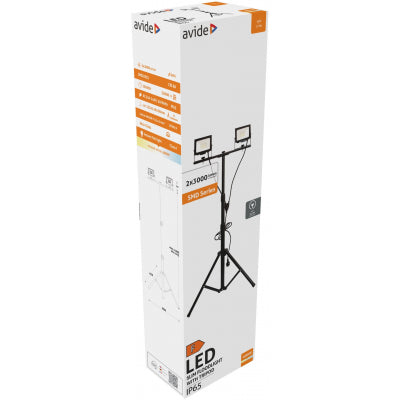 Avide LED Προβολέας Slim SMD 2x30W Λευκό 4000K 2 Κεφαλές με Τρίποδο
