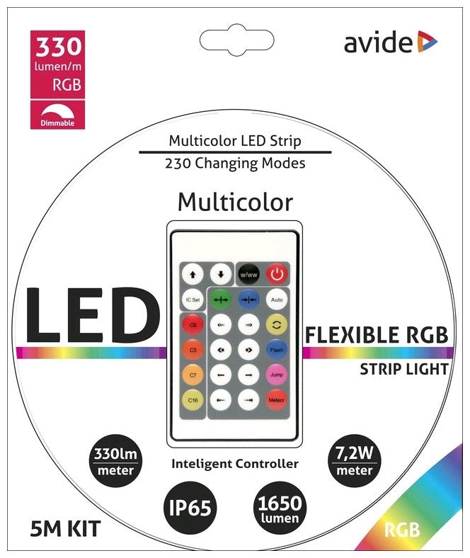Avide LED Ταινία Blister 12V 7.2W IC RGB IP65 5m + Έξυπνο Ελεγκτή