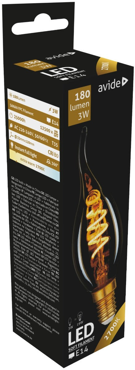Avide Λάμπα LED Soft Filament Κερί Φλόγα 3W E14 360° Θερμό 2700K