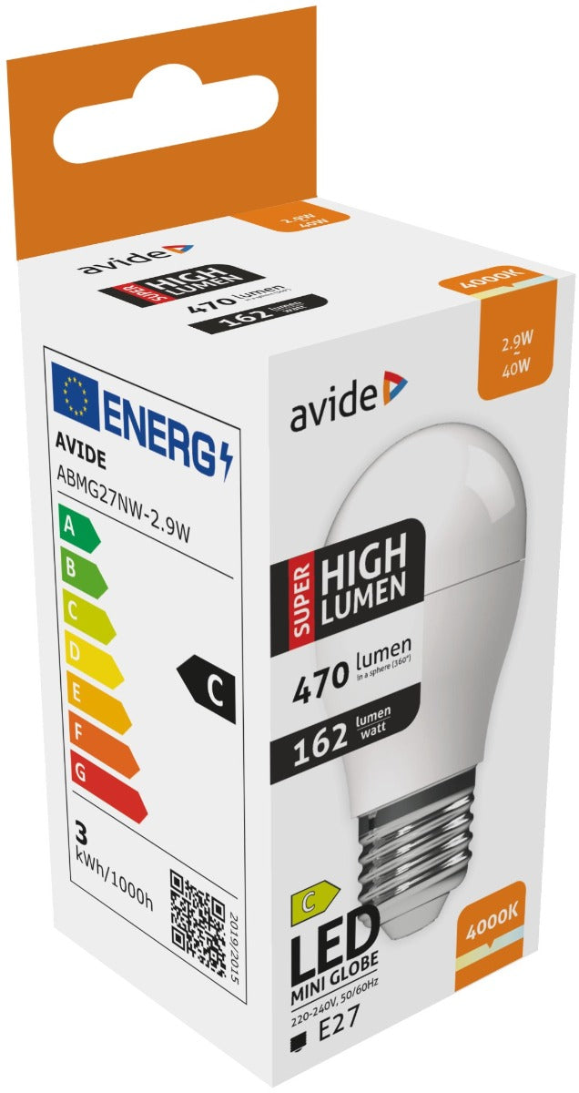 Avide Λάμπα LED Σφαιρική G45 2.9W E27 Λευκό 4000K Super High Lumen