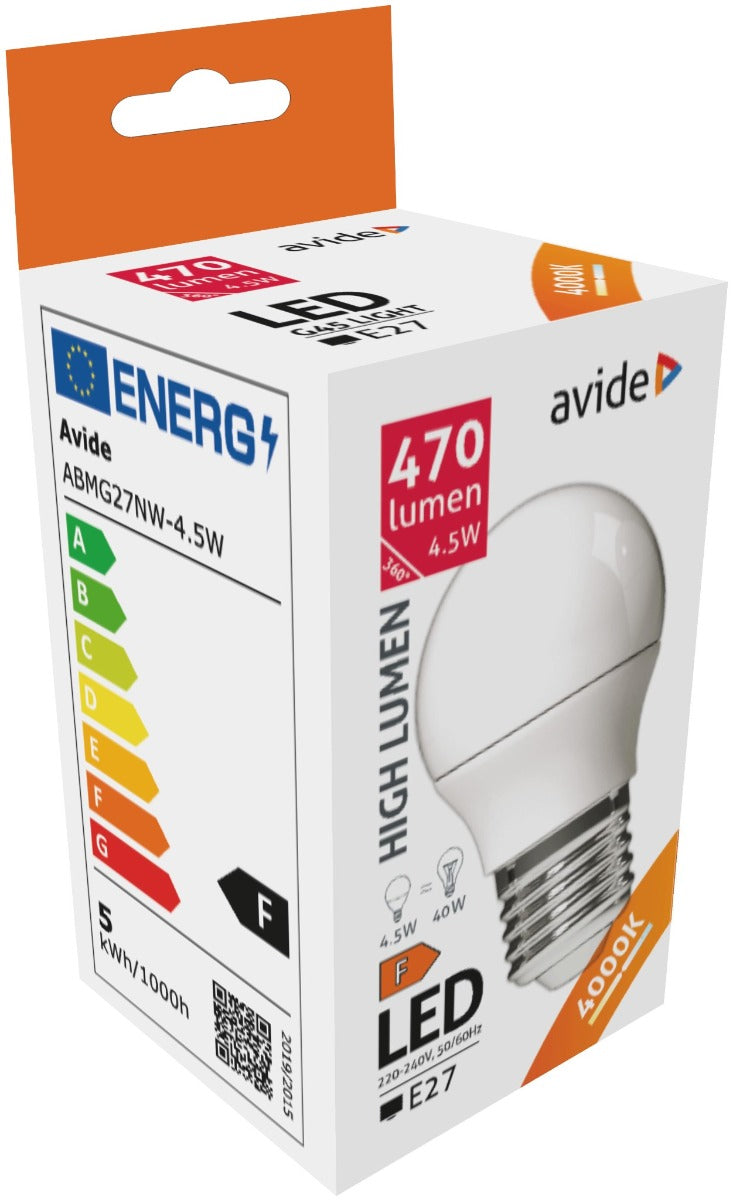 Avide Λάμπα LED Σφαιρική G45 4.5W E27 Λευκό 4000K
