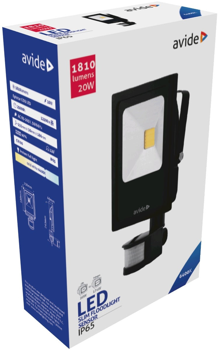 Avide LED Προβολέας COB 20W Ψυχρό 6400K Φωτοκύτταρο