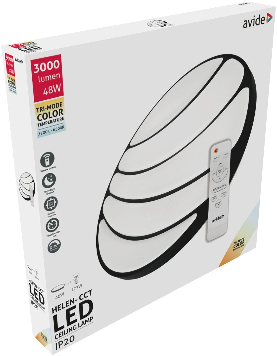 Avide LED Μοντέρνα Πλαφονιέρα Οροφής Helen-CCT 48W με Τηλεχειριστήριο