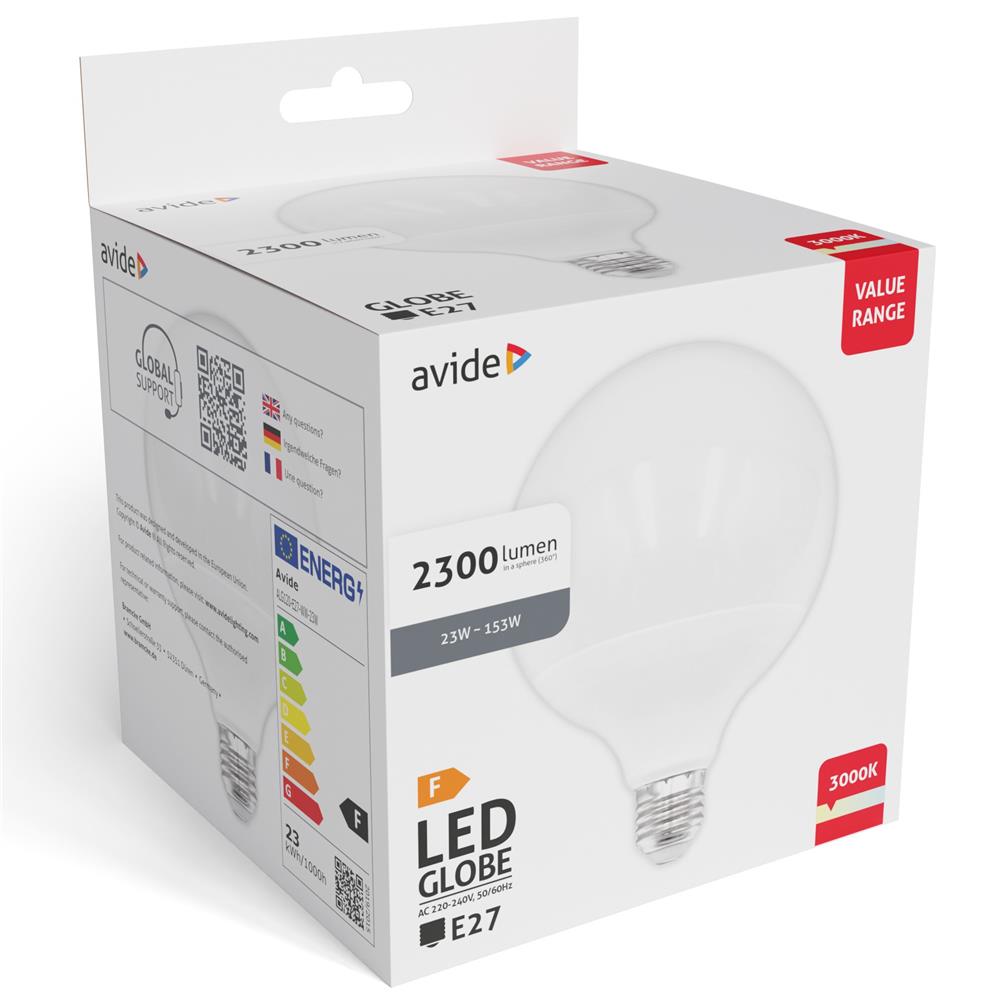 Avide Value LED G120 SMD Globe Opal E27 23W WW 3000K