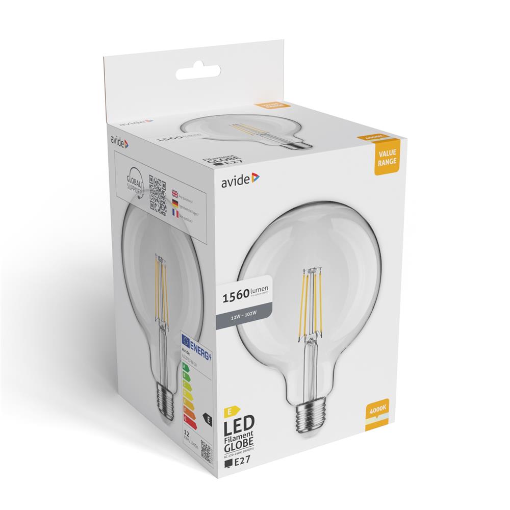 Avide Value LED G125 Filament Σφαιρική E27 12W NW 4000K