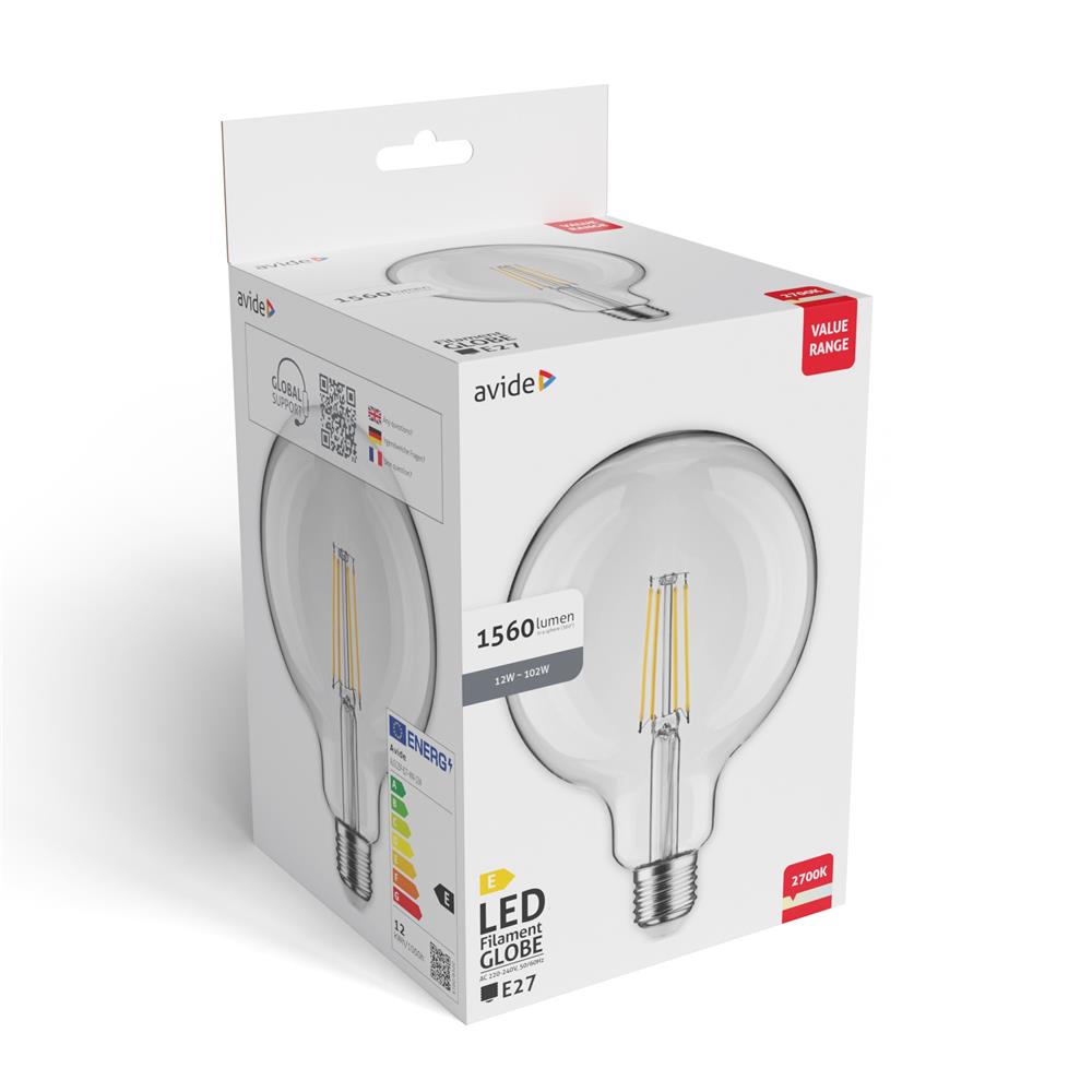 Avide Value LED G125 Filament Σφαιρική E27 12W WW 3000K