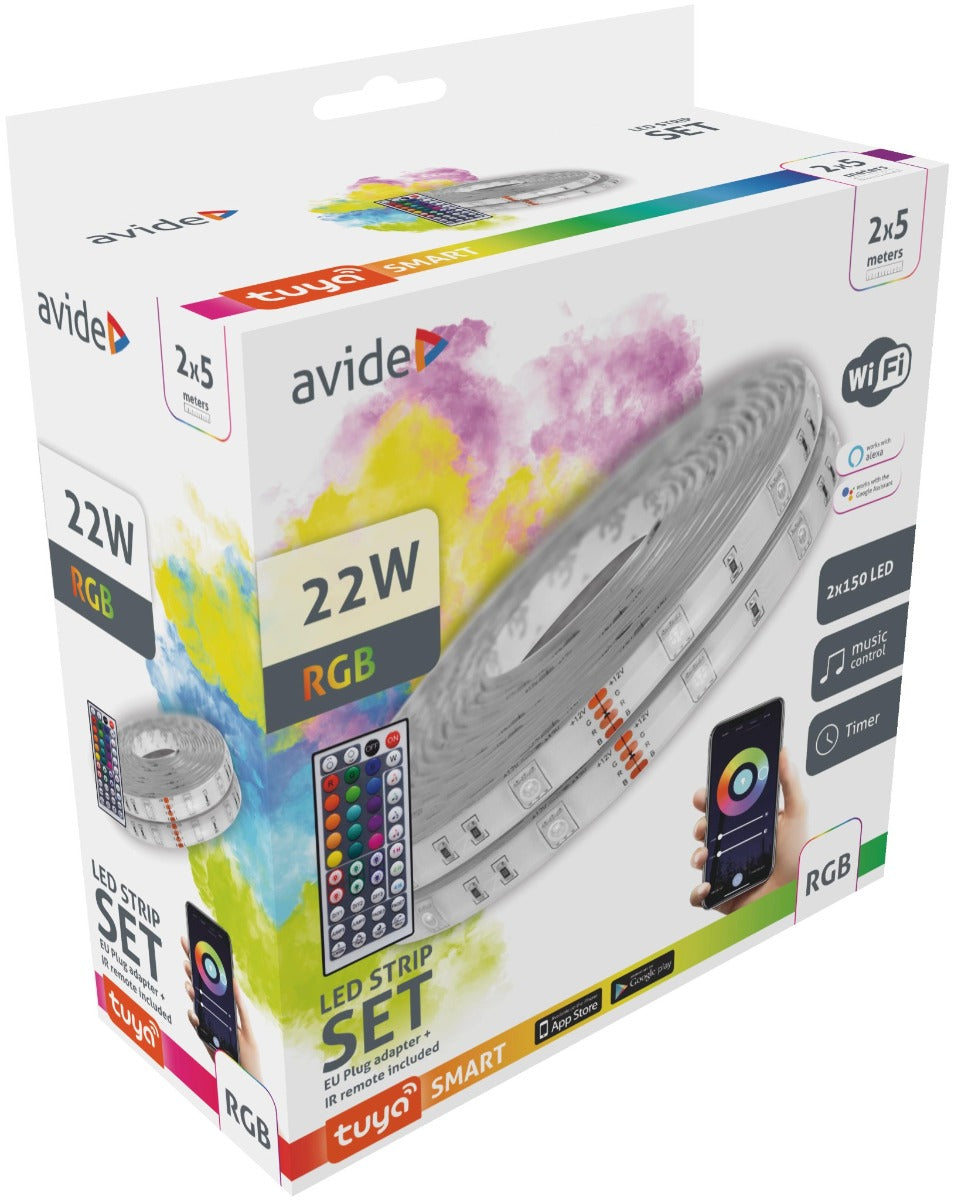 Avide LED Ταινία Blister 12V 22W RGB 2x5m TUYA - Music control + IR remote