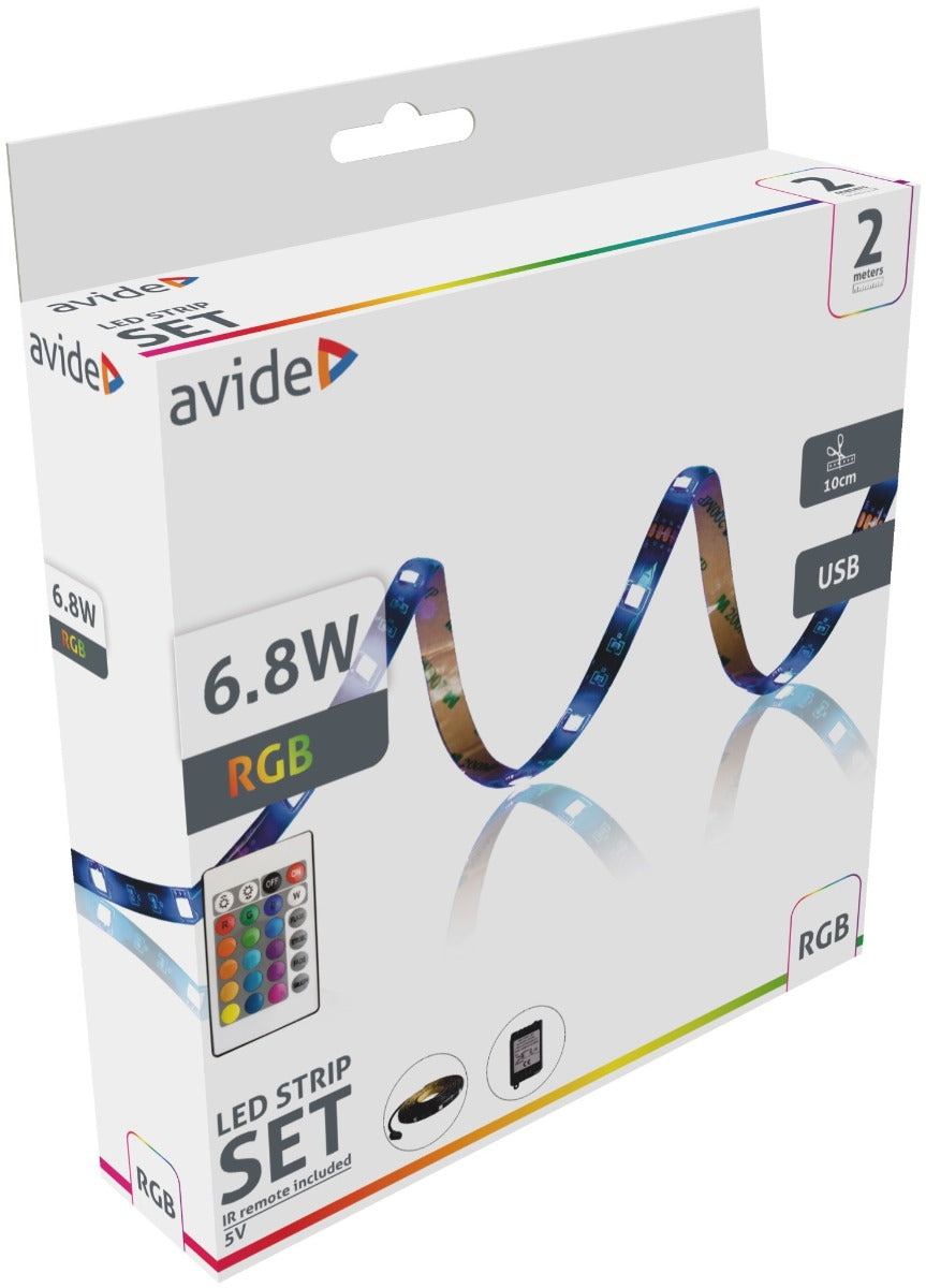 Avide LED Ταινία Blister 5V 30LED RGB IP65 2m + IR 24k rem.