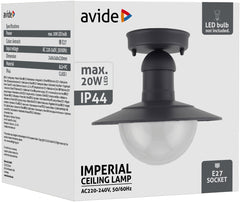 Avide Εξωτερικό Φωτιστικό Οροφής Imperial 1xE27 IP44 Ανθρακί