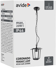 Avide Εξωτερικό Φωτιστικό Οροφής Coronado 1xE27 IP44 Μαύρο