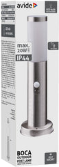 Avide Εξωτερικό Φωτιστικό Κήπου Κολώνα Boca 1xE27 450mm IP44 Σατέν Νίκελ με Φωτοκύτταρο
