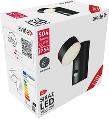 Avide Επιτοίχιο Φωτιστικό Εξωτερικού Χώρου Siraz LED 12W με motion Αισθητήρας Κίνησης Θερμό 3000K IP54