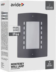 Avide Επιτοίχιο Φωτιστικό Εξωτερικού Χώρου Monterey 1xE27 IP44 Antracit
