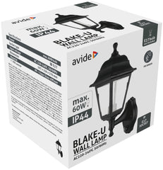 Avide Επιτοίχιο Φωτιστικό Εξωτερικού Χώρου Blake-U 1xE27 IP44 Μαύρο Φωτοκύτταρο